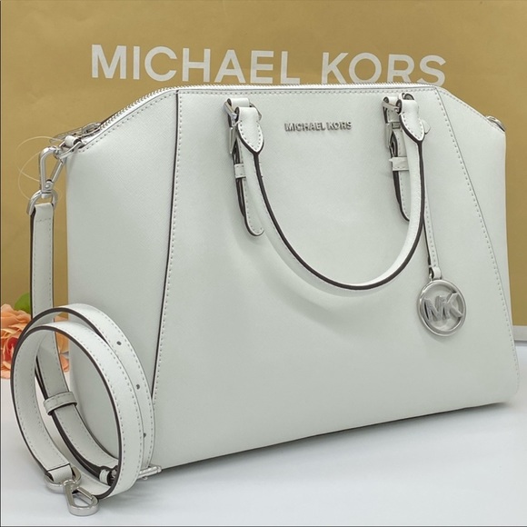 MICHAEL KORS CIARA LARGE TZ SATCHEL OPTIC WHITE - Picture 6 of 16